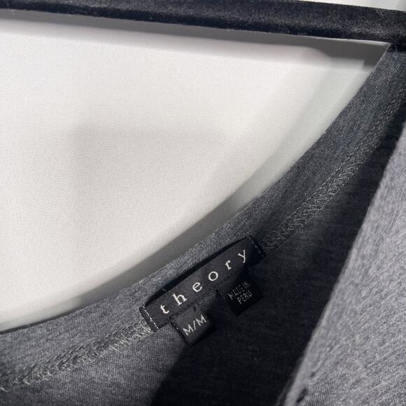 Theory Womens M Gray Black Lace Applique VNeck Long Sleeve Top Pima Cotton Modal - Picture 7 of 9